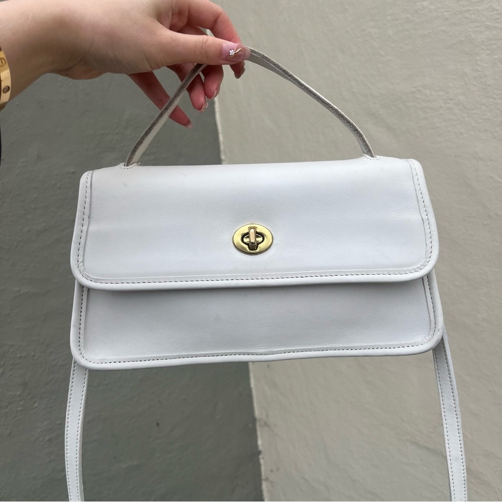 Vintage Coach Geometric with Straps White 9044 Leather Bag